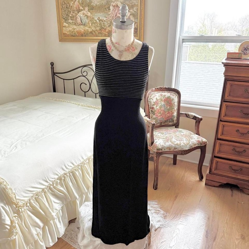 90s k studio black striped‎ knit maxi dress